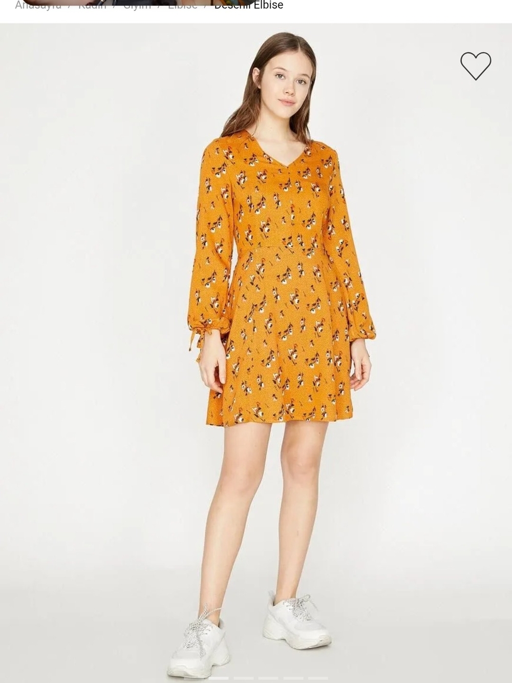 Women's Mustard Floral V-Neck Mini Dress